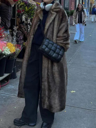 Women Long Sleeve Classic Faux Fur Winter Overcoat