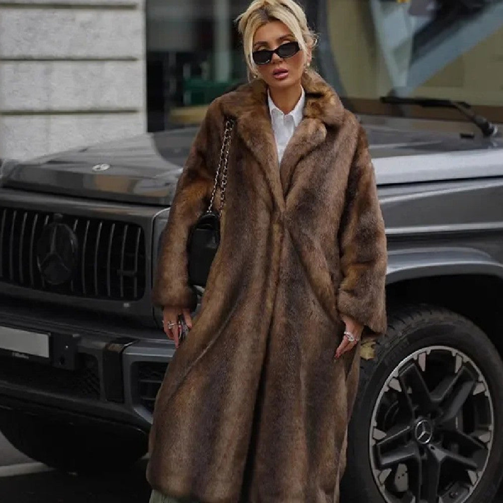 Women Long Sleeve Classic Faux Fur Winter Overcoat
