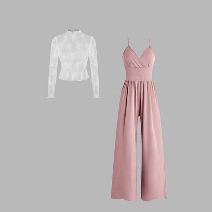 Elegant Lace Tee & Pocket Romper Jumpsuit