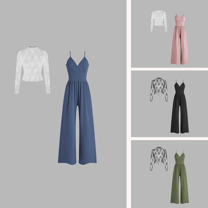 Elegant Lace Tee & Pocket Romper Jumpsuit