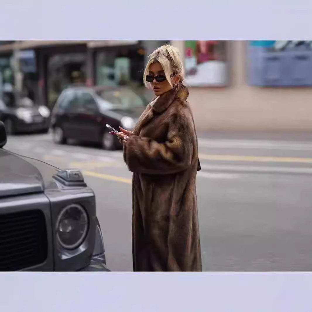 Women Long Sleeve Classic Faux Fur Winter Overcoat