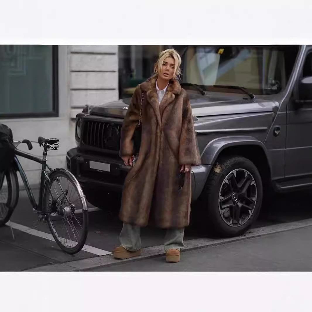 Women Long Sleeve Classic Faux Fur Winter Overcoat